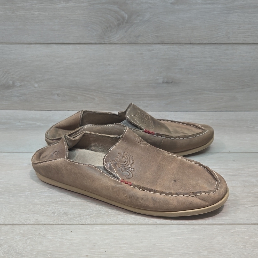 Olukai Women Nohea Nubuck Brown Slip-On Shoes Loafer Shoes 10